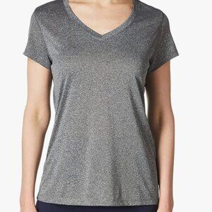 Hanes Women's Grey Cooldri Short Sleeve Performance V-Neck T-Shirt (Small)